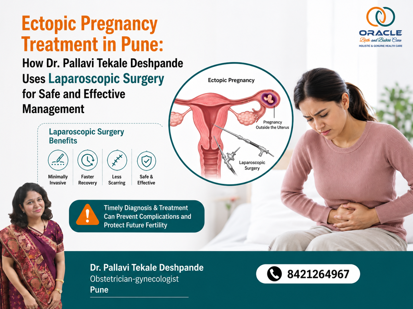 Ectopic pregnancy treatment in Pune using laparoscopic surgery, highlighting minimally invasive treatment, faster recovery, less scarring, and timely management